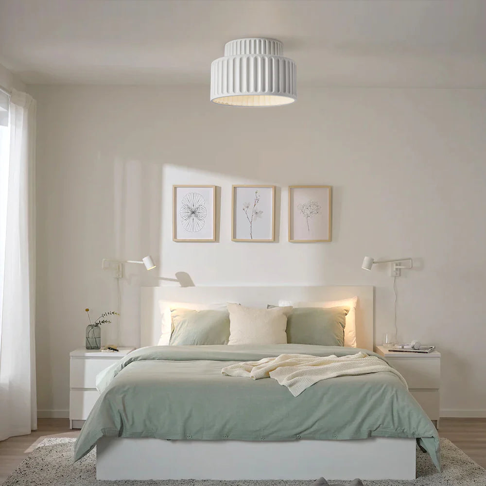 Vintage Cream Style Drum Semi Flush Mount Ceiling Lamp