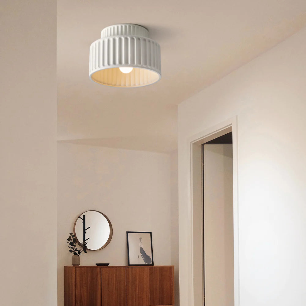 Vintage Cream Style Drum Semi Flush Mount Ceiling Lamp