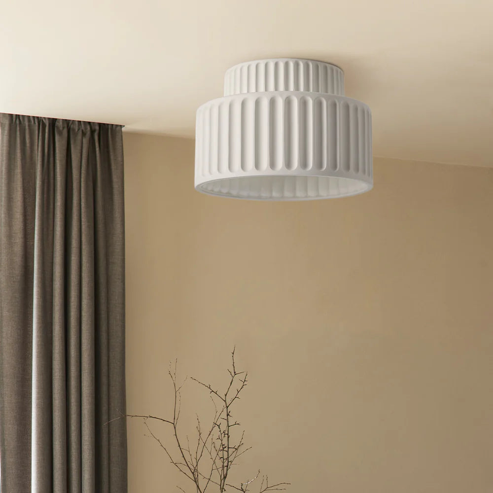 Vintage Cream Style Drum Semi Flush Mount Ceiling Lamp