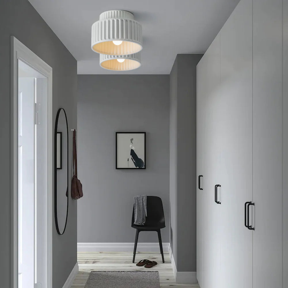 Vintage Cream Style Drum Semi Flush Mount Ceiling Lamp