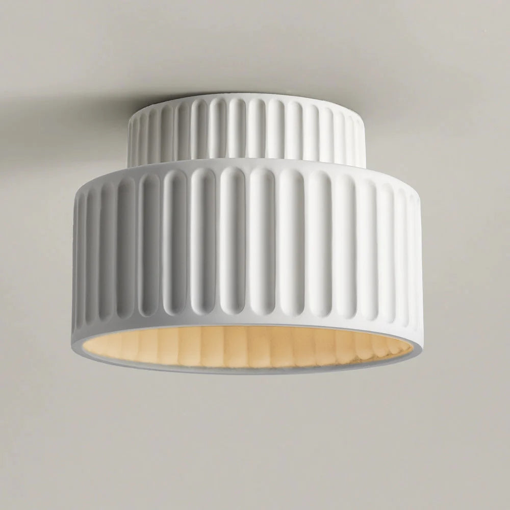 Vintage Cream Style Drum Semi Flush Mount Ceiling Lamp
