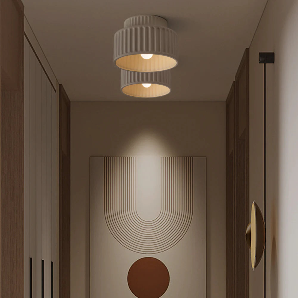 Vintage Cream Style Drum Semi Flush Mount Ceiling Lamp