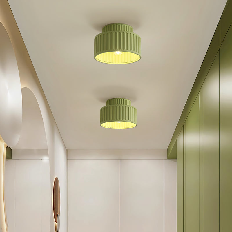 Vintage Cream Style Drum Semi Flush Mount Ceiling Lamp