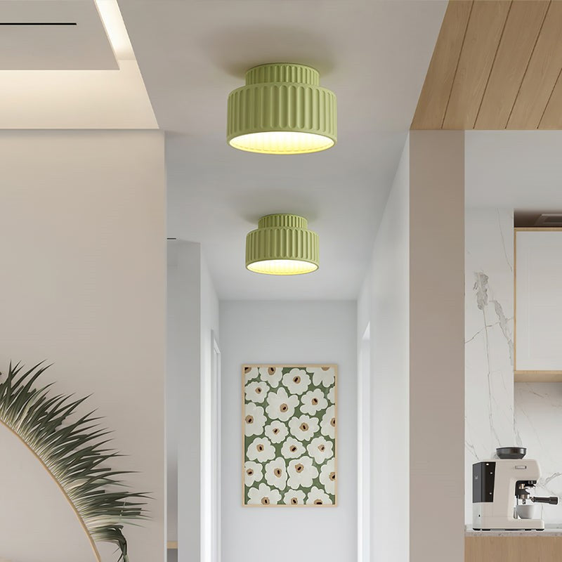 Vintage Cream Style Drum Semi Flush Mount Ceiling Lamp