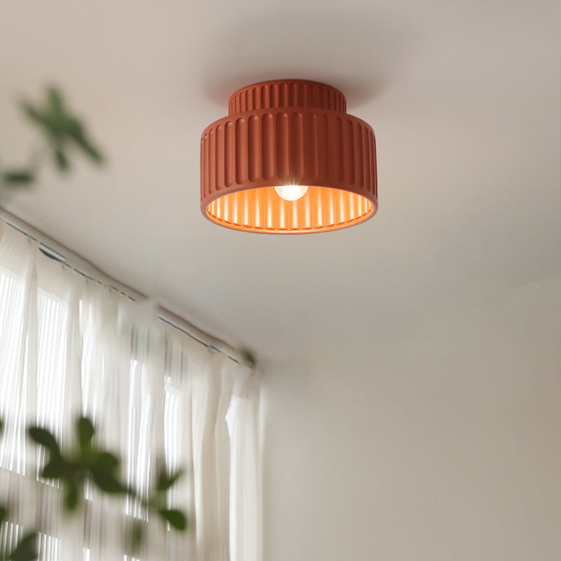 Vintage Cream Style Drum Semi Flush Mount Ceiling Lamp