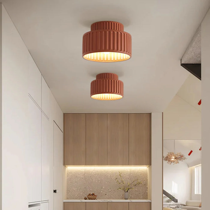 Vintage Cream Style Drum Semi Flush Mount Ceiling Lamp