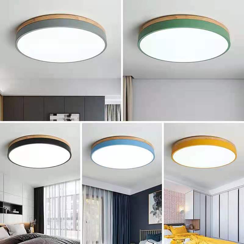 Wooden round shape flush mount ceiling lights