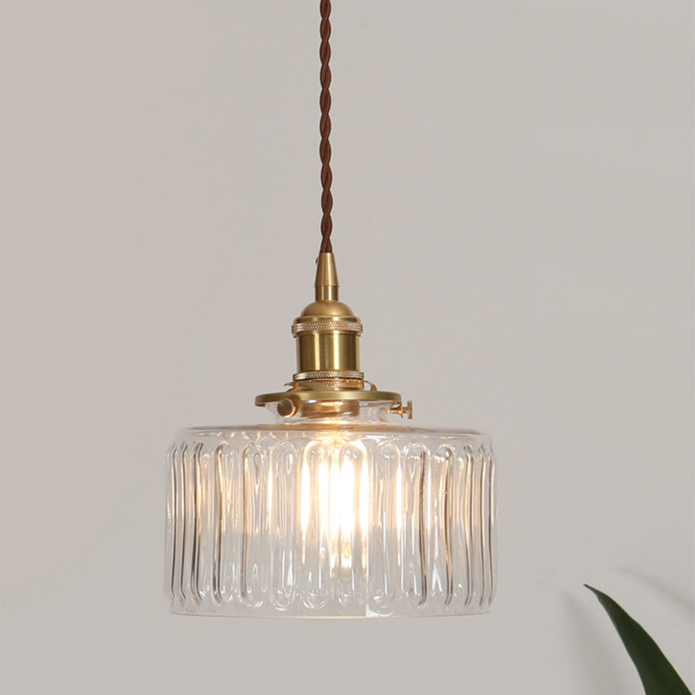 Retro Short Cylinder Wavy Glass Pendant Light -Homdiy