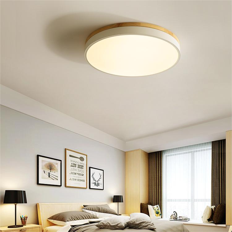 Wooden round shape flush mount ceiling lights