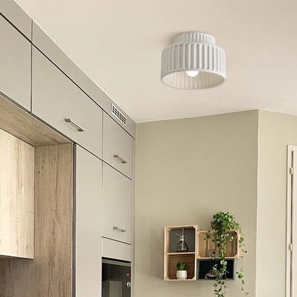 Vintage Cream Style Drum Semi Flush Mount Ceiling Lamp