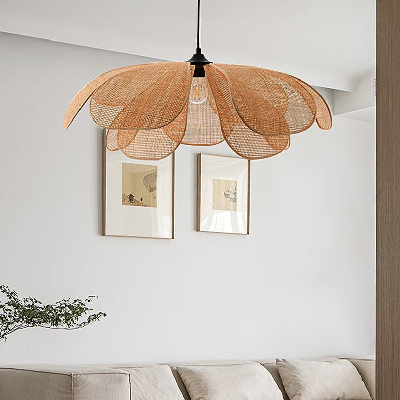 Rattan Petal Rustic Lamp Shade Pendant Light