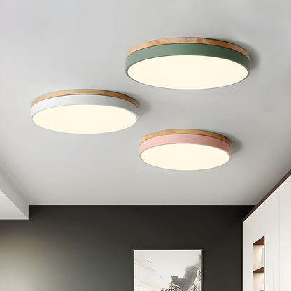 Wooden round shape flush mount ceiling lights