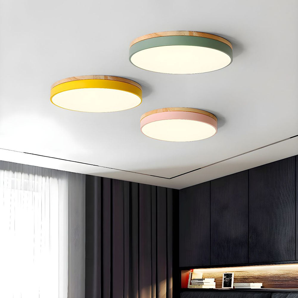Wooden round shape flush mount ceiling lights