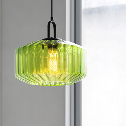 Mid Century Striped Glass Pendant Light