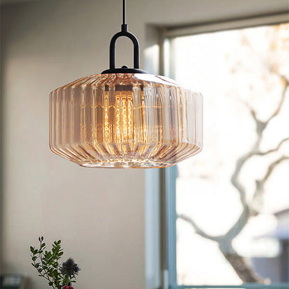 Mid Century Striped Glass Pendant Light