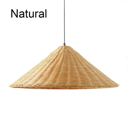 Retro Woven Rattan Cone Pendant Light