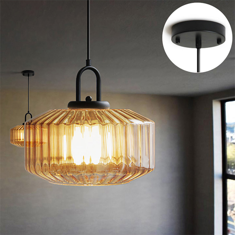 Mid Century Striped Glass Pendant Light