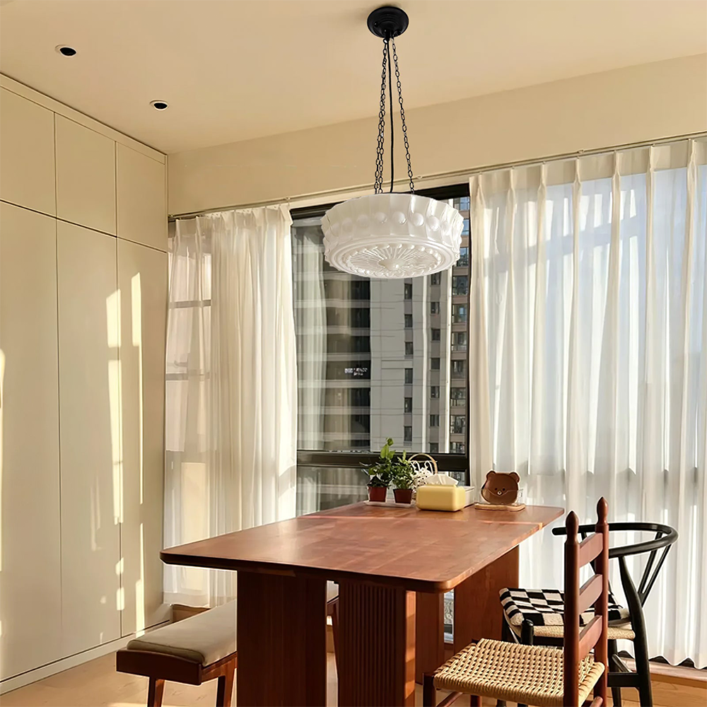 White Vintage Round Pendant Light -Homdiy