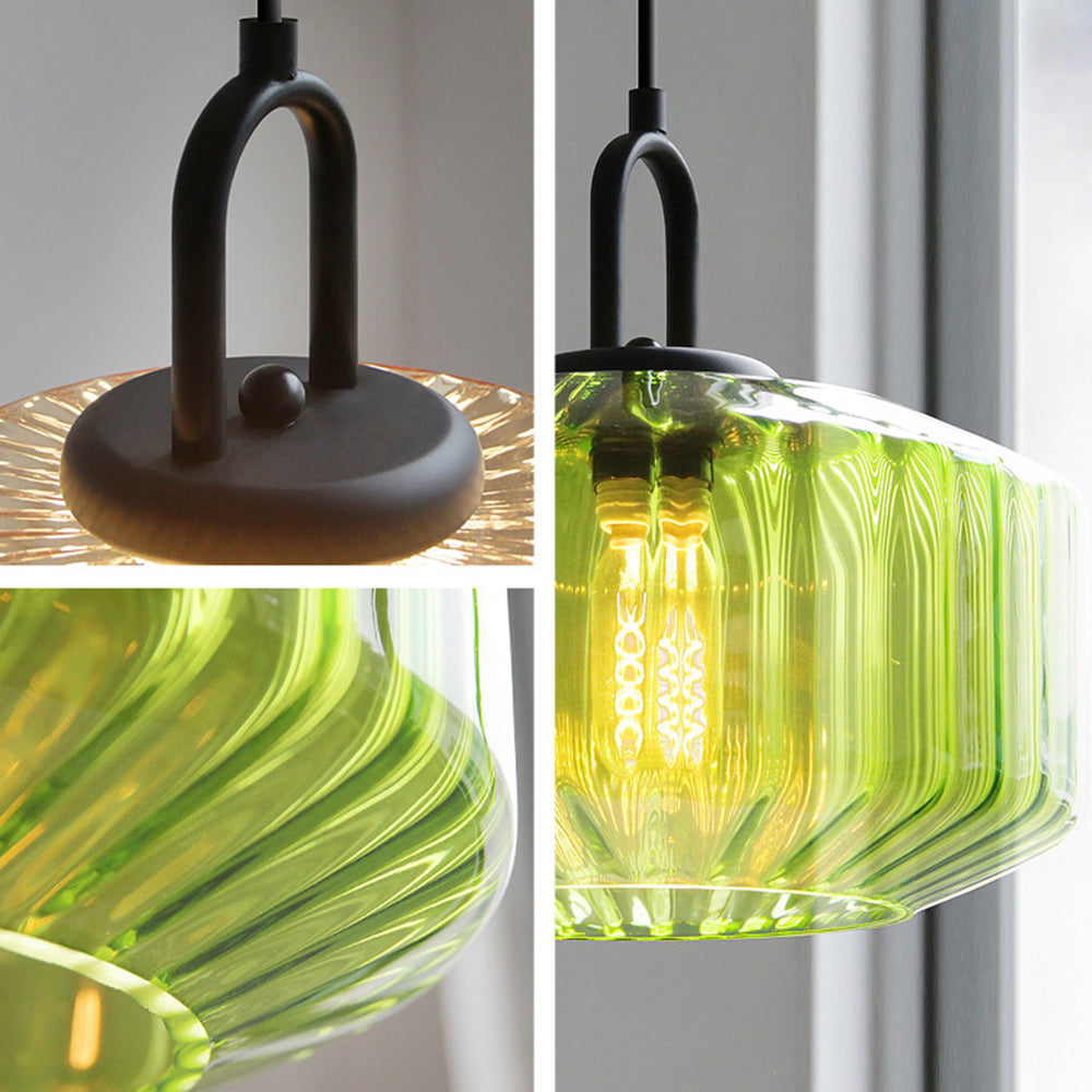 Mid Century Striped Glass Pendant Light