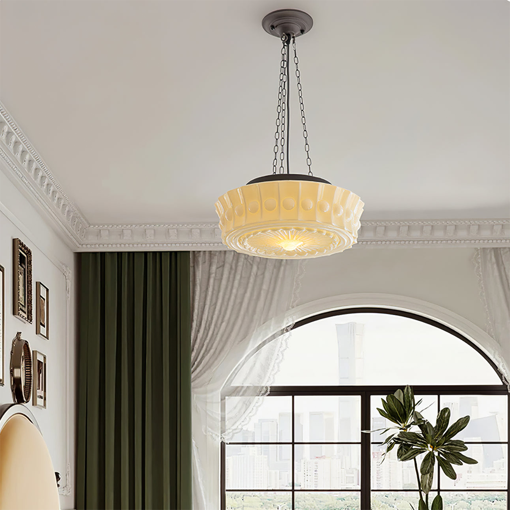 White Vintage Round Pendant Light -Homdiy