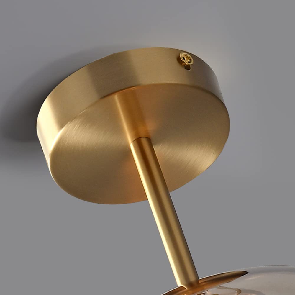 Retro Copper Glass Semi Flush Mount Ceiling Light