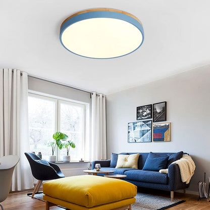 Wooden round shape flush mount ceiling lights