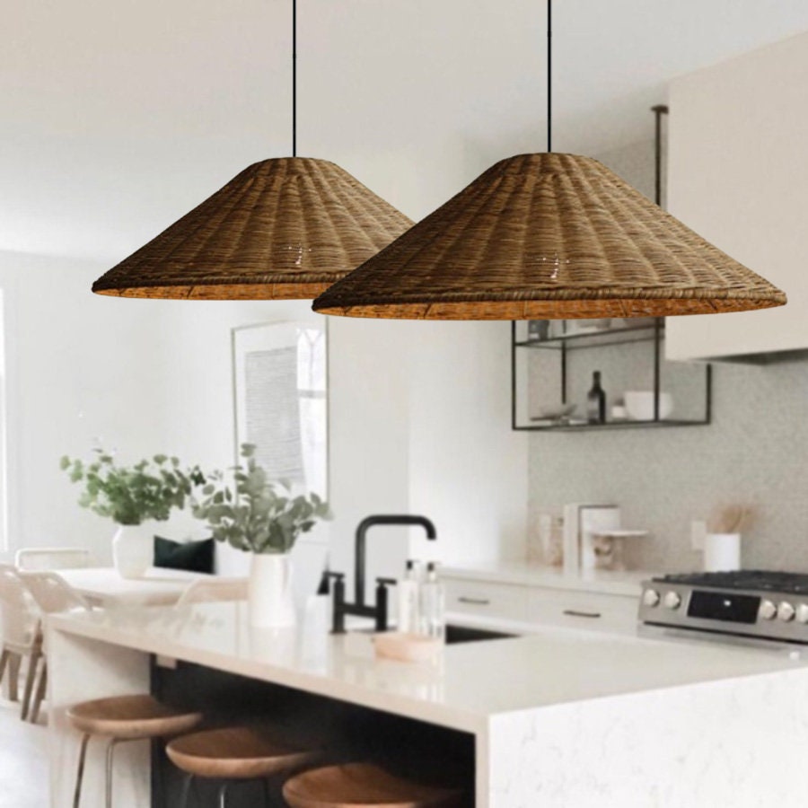 Woven Rattan Pendant Light Wicker Cone Lamp Shade -Lampsmodern