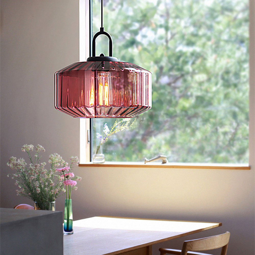 Mid Century Striped Glass Pendant Light