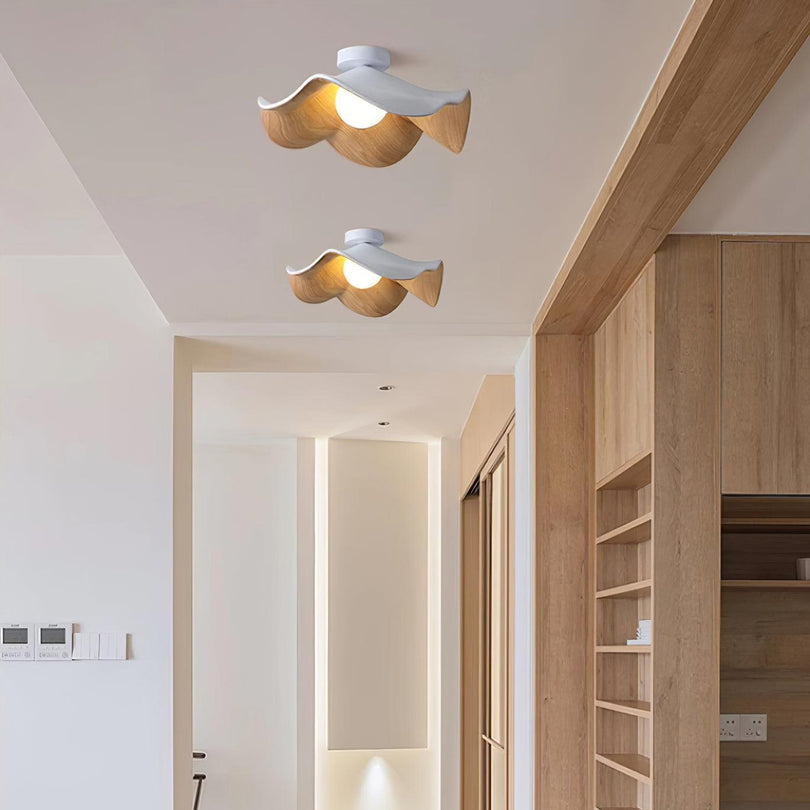 Scandinavian Wood Lotus Resin Ceiling Light