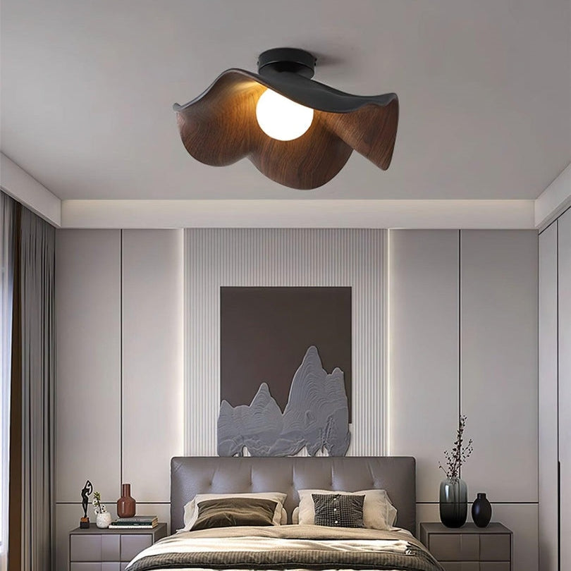 Scandinavian Wood Lotus Resin Ceiling Light