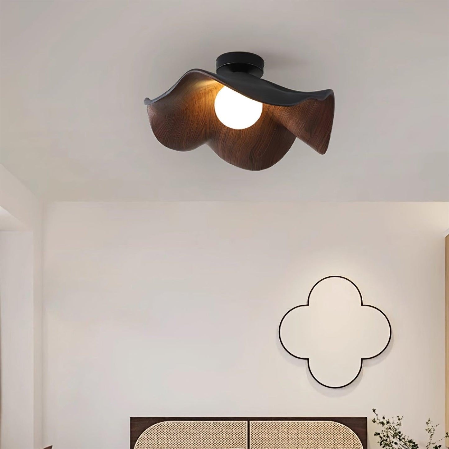 Nordic Wooden Lotus Resin Ceiling Light -Lampsmodern