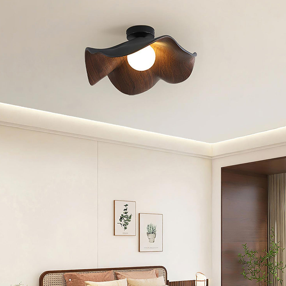 Scandinavian Wood Lotus Resin Ceiling Light