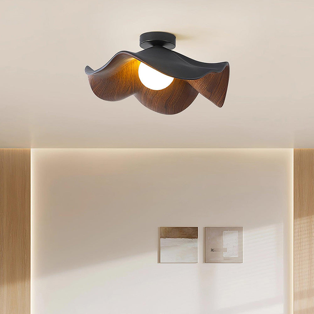 Scandinavian Wood Lotus Resin Ceiling Light