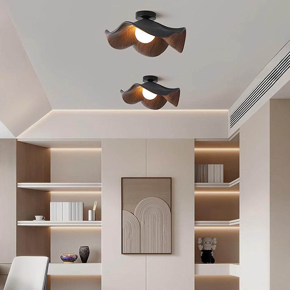 Scandinavian Wood Lotus Resin Ceiling Light