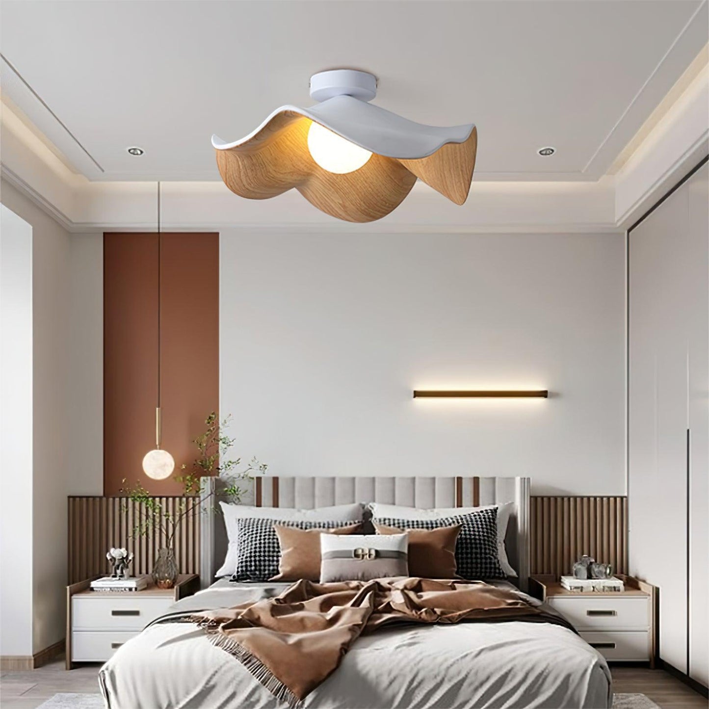 Nordic Wooden Lotus Resin Ceiling Light -Lampsmodern