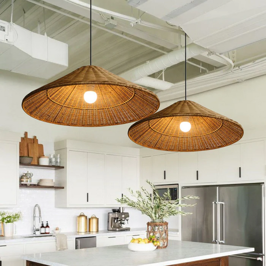 Retro Woven Rattan Cone Pendant Light