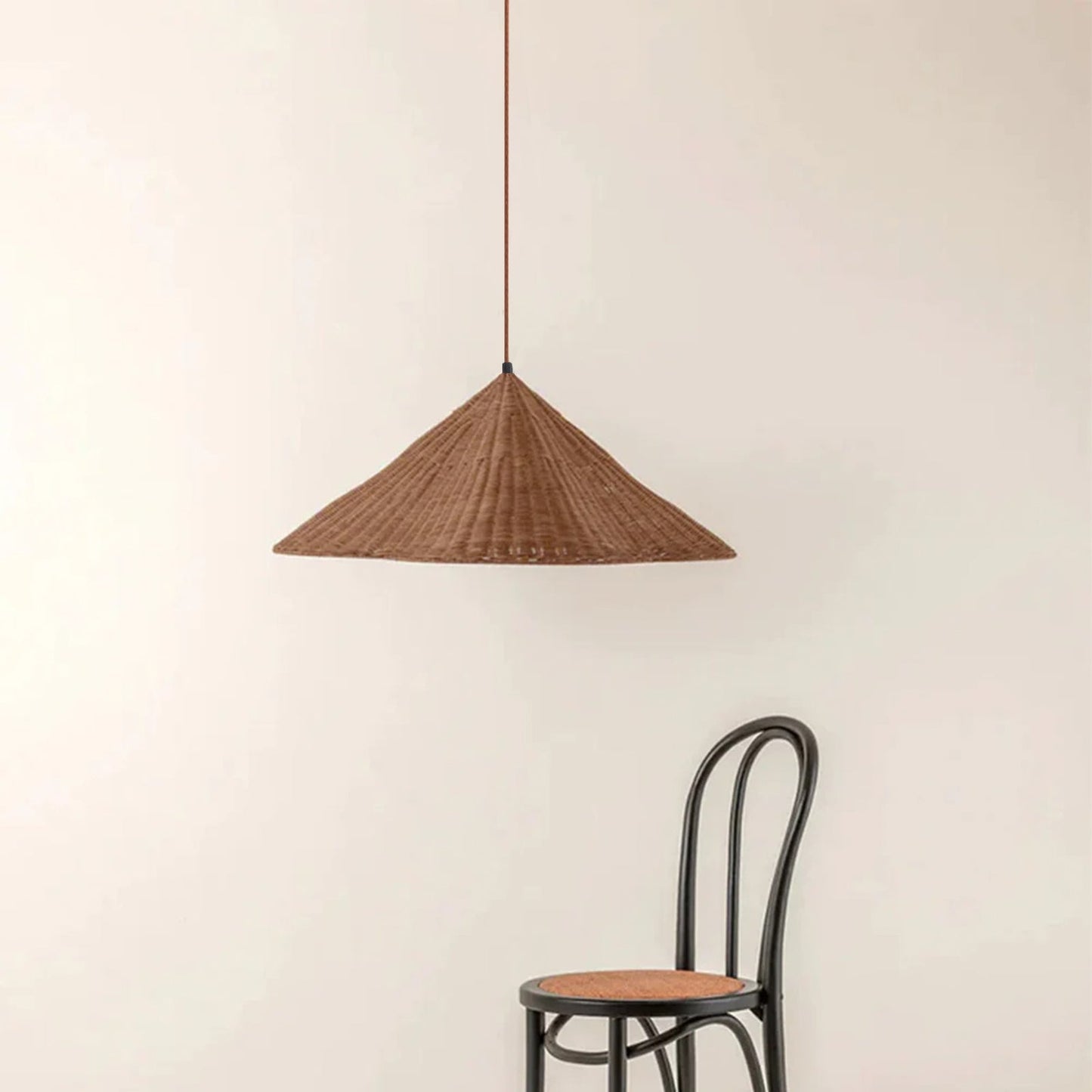 Vintage Scalloped Flower Woven Rattan Pendant Light For Living Room