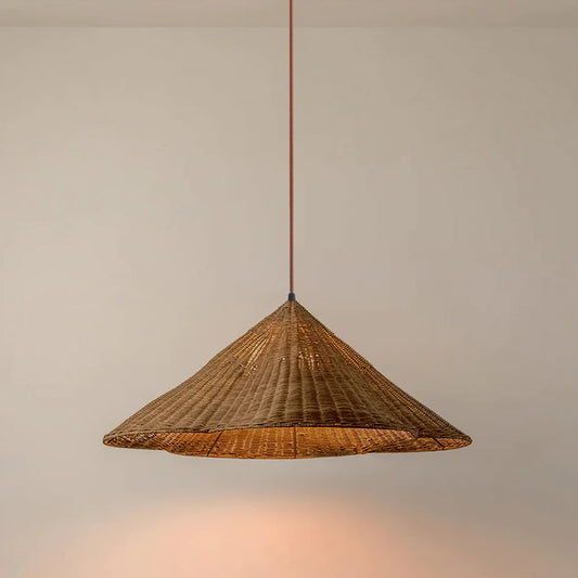 Retro Scalloped Woven Rattan Pendant Light