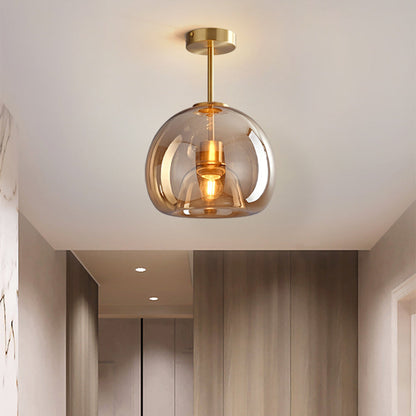 Retro Copper Glass Semi Flush Mount Ceiling Light