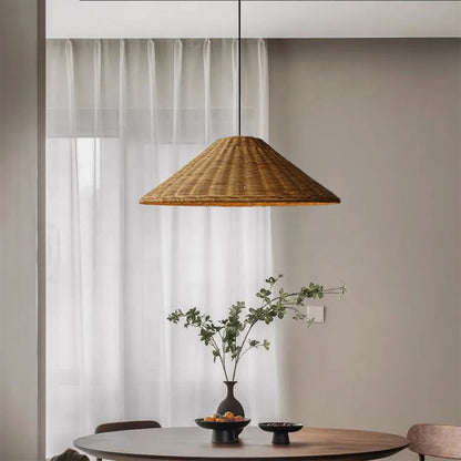 Retro Woven Rattan Cone Pendant Light