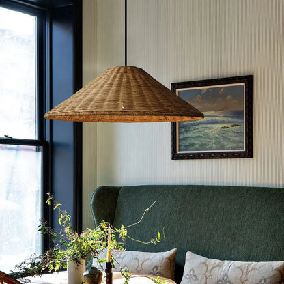 Retro Woven Rattan Cone Pendant Light