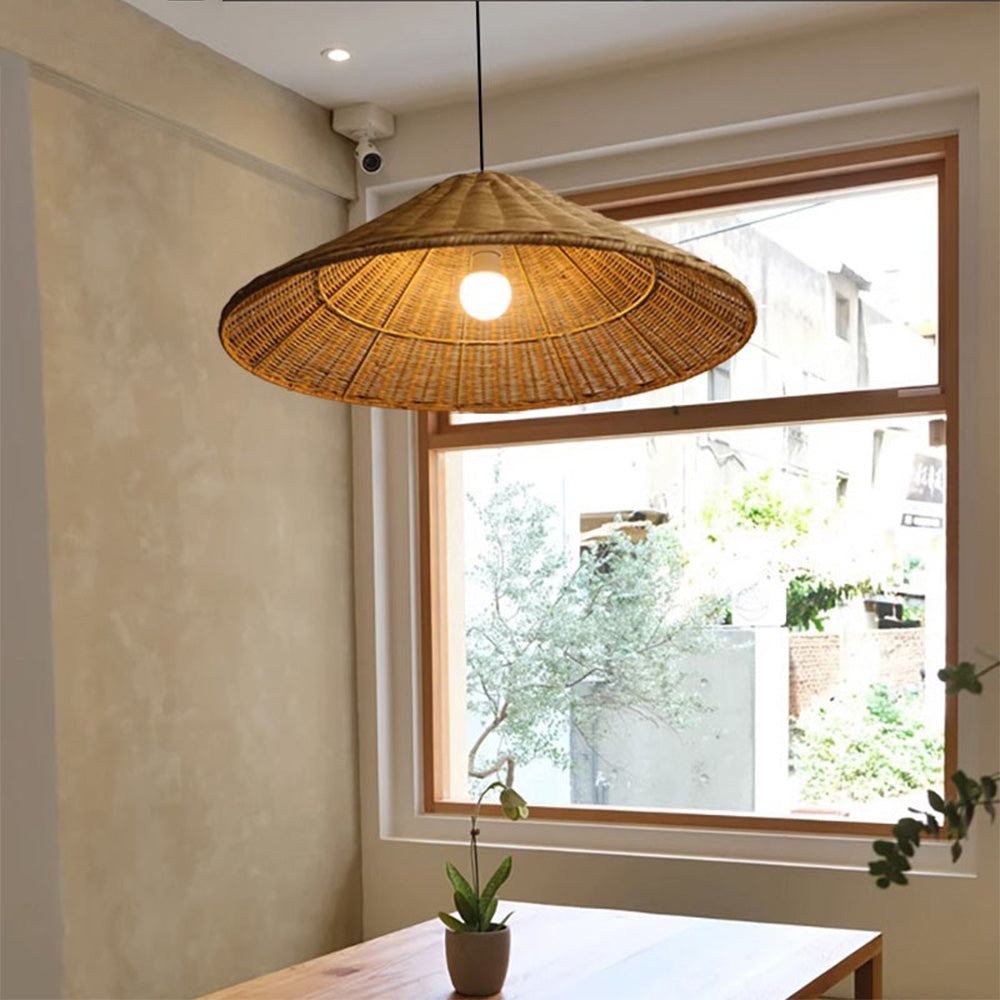 Retro Woven Rattan Cone Pendant Light