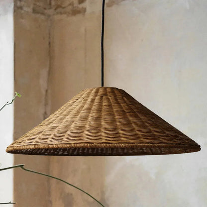 Retro Woven Rattan Cone Pendant Light