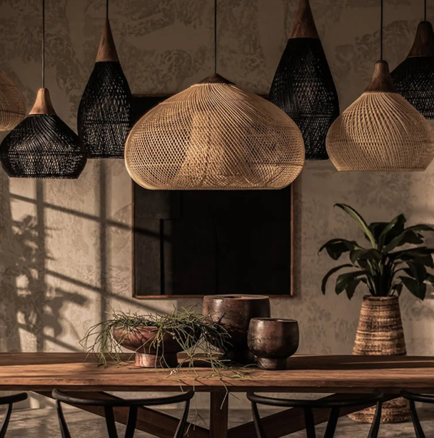 Rattan pendant light wabi sabi style retro dining room chandelier