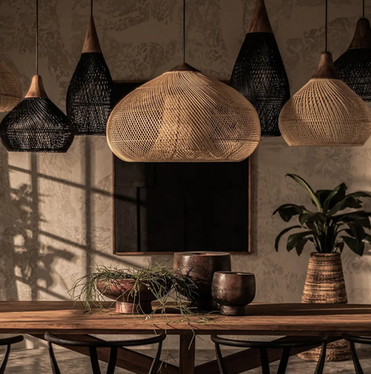 Rattan pendant light wabi sabi style retro dining room chandelier