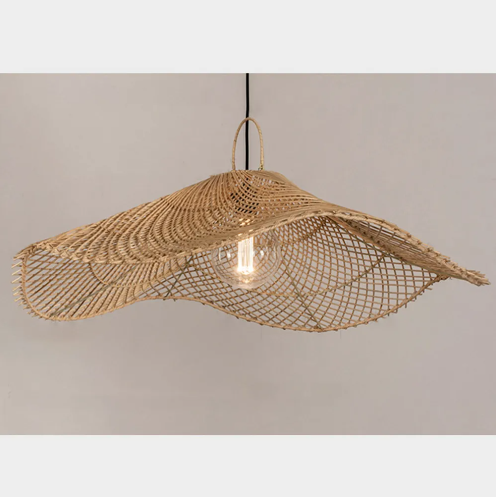 Hand woven straw hat resturant pendant light wabi-sabi style rattan chandelier