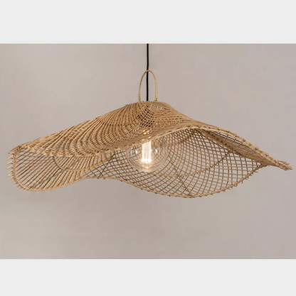 Hand woven straw hat resturant pendant light wabi-sabi style rattan chandelier