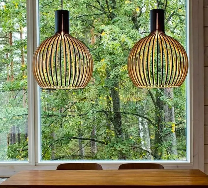 Modern wooden pendant light fixture nordic creative birdcage chandelier