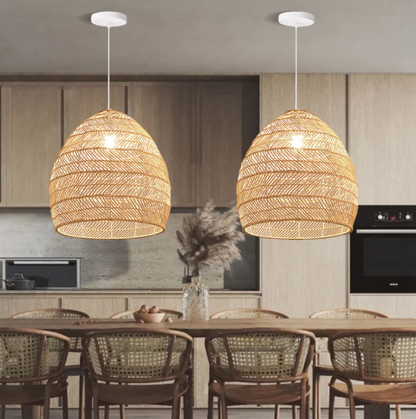 Boho kitchen island lighting diy natural rattan chandelier lamp shades