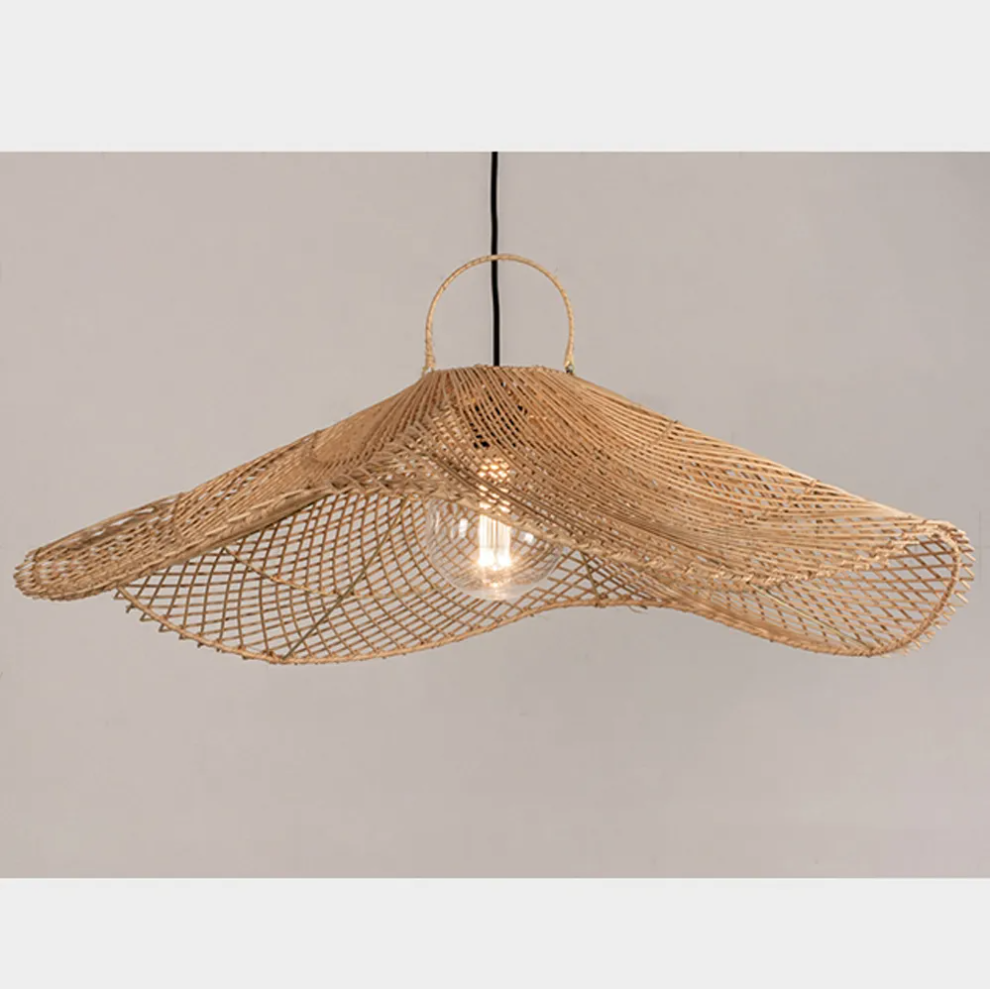 Hand woven straw hat resturant pendant light wabi-sabi style rattan chandelier